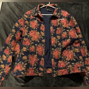 Floral Jacket with Red and Navy Design